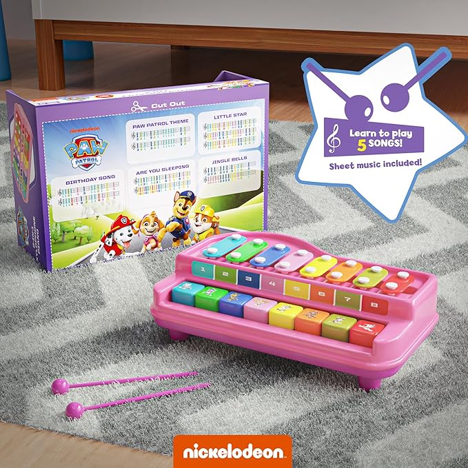 Lollipop Paw Patrol Xylophone and Piano 2 in 1 - Interactive Music Toy for Toddlers - Real Songs, Educational Fun offering Both Xylophone and Piano Modes in one Delightful Toy. (Paw Patrol Purple)