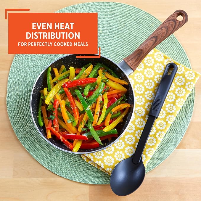 IMUSA USA Woodlook 8" Black Stone Fry Pan Handle and Speckled Nonstick Interior, 8" | Ideal for Stir-Frying, Great for Everyday Cooking