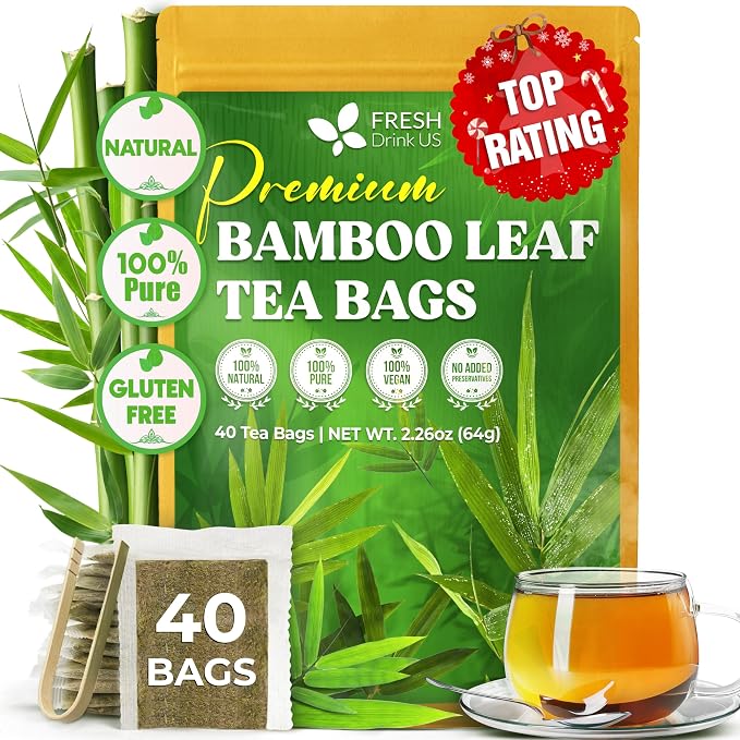 FreshDrinkUS, Premium Bamboo Leaf Tea Bags | 40 Count | Naturally Light & Refreshing Caffeine-Free Herbal Tea – From 100% Natural Bamboo Leaves. Sugar-Free. Vegan