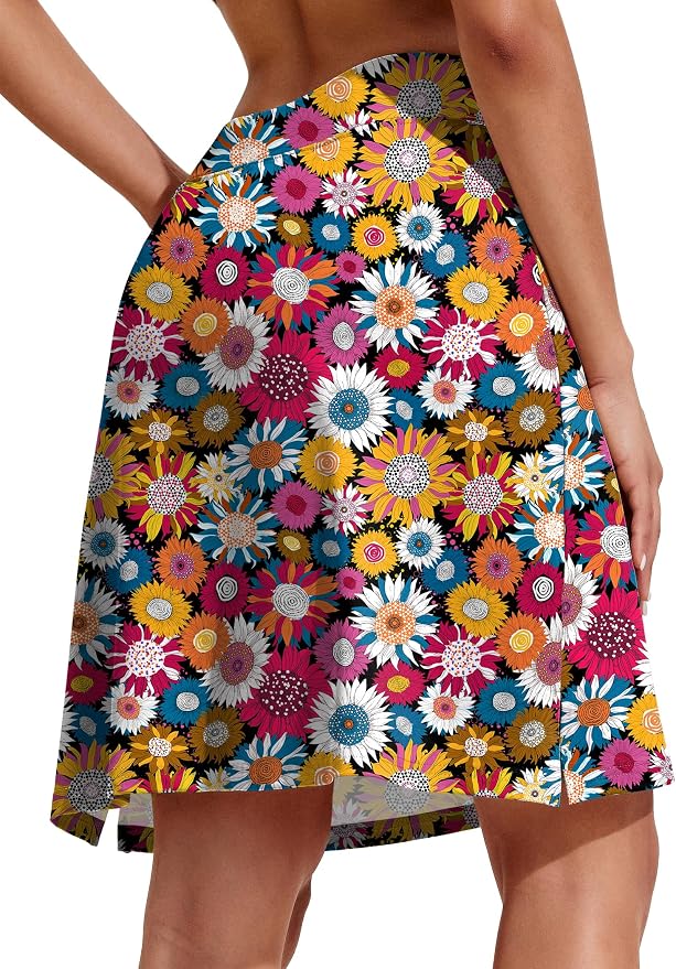 COOrun Women's 20" Knee Length Skirts High Waisted Golf Skorts with Pockets | Soft, Quick Dry, Split Hem, Built-in Shorts, A-line, Modest Skirts, for Golf Athletic Tennis Work Casual