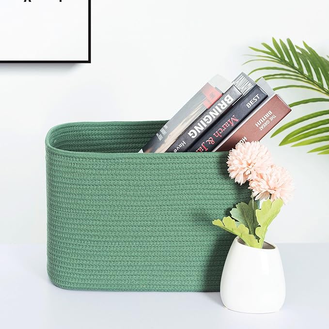 3-Pack Decorative Woven Storage Baskets for Shelves, Cube Bin Box for Organizing Books, Shoes, Dog Toys, Pantry Closet and Living Room Organizer, Forest Green