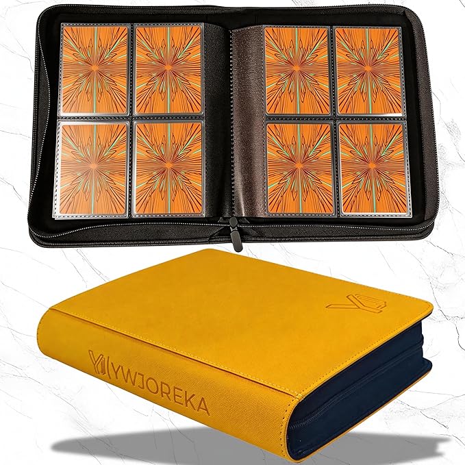 Toploader Binder 4 Pocket, Holds 128 Toploaders, Double-Sided Card Storage Binder for 3" x 4" Rigid Cards, PU Leather Album for Trading Cards & Sports Cards(yellow)