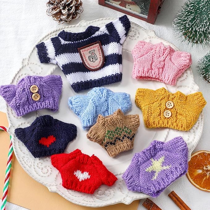 Bencailor 10 Pieces Christmas Doll Clothes Set Christmas Accessories Winter Outfits Knitted Clothing Santa Sweater for Doll Accessories(Adorable Style)
