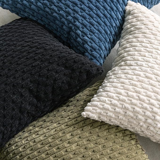 Set of 4 Blue Decorative Throw Pillow Covers 16x16 Inch Corduroy Pillow Covers for Bed Couch Sofa Living Room Soft Square Cushion Cases