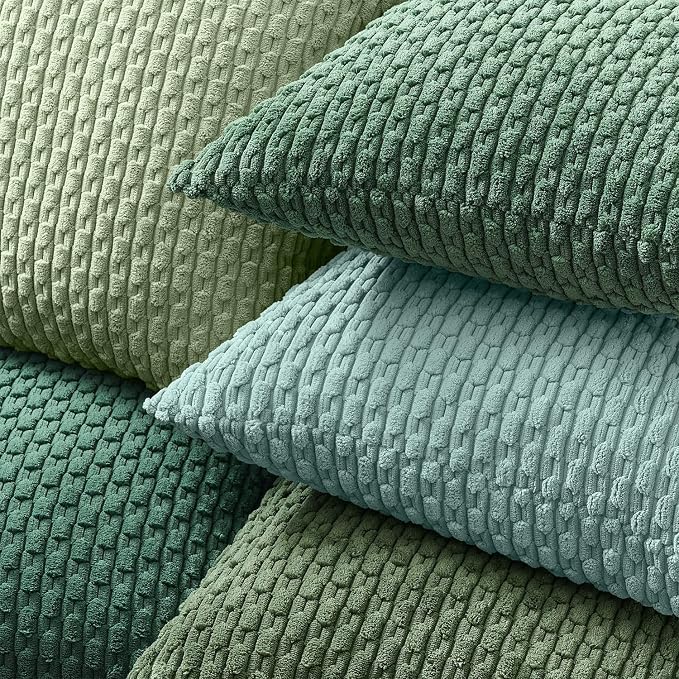 Kevin Textile Soft Corduroy 14"x36" Lumbar Pillow Cover 1 Pack, Sage Green | Boho Stripe Plush Corduroy Decorative Oblong Cushion Cover Modern Farmhouse Home Decor for Sofa Couch Bed Chair