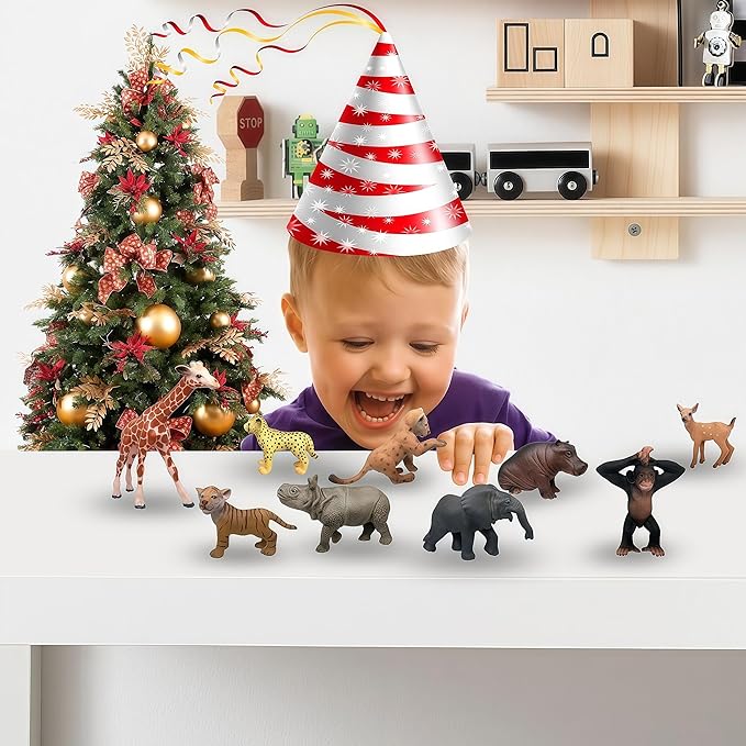Gemini&Genius 9Pcs Wild Animal Cub Toys Kit for Kids, Jungle Animal Cub Toy Figures, Toy Gifts for Kids, Wildlife Toys, Cake Toppers, Realistic Soild Plasitc Figurines