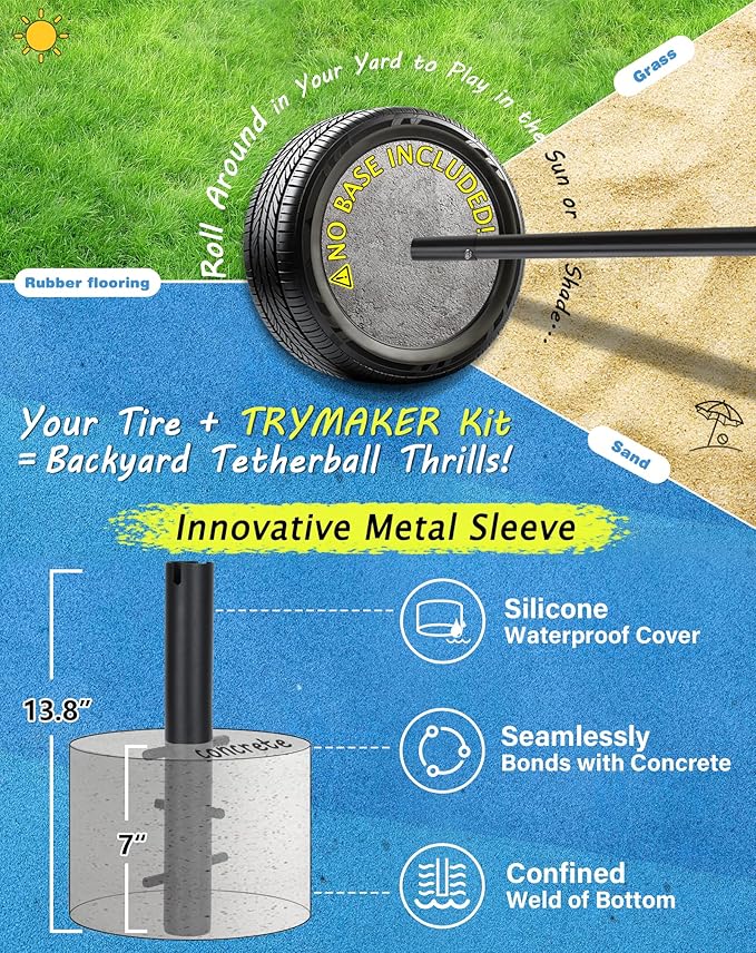 Tetherball Set, Tether Balls and Rope Set with Pole 10.43ft Height Heavy Duty, Tetherball Equipment Kit for Backyard Outdoors(No Base Included)