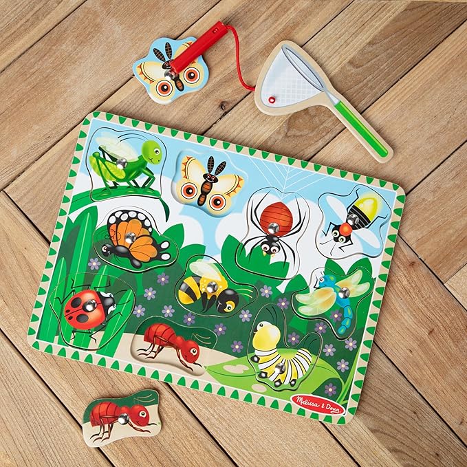 Melissa & Doug Magnetic Wooden Bug-Catching Puzzle Game (10 pcs)