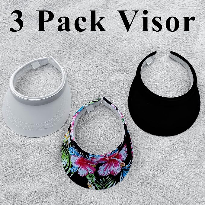 3 Pack Sports Sun Visor Hat Women Men Adjustable Clip On Visors Outdoor Golf Beach Cap
