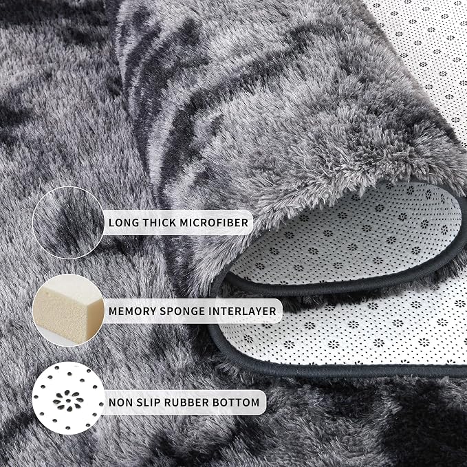 Tepook Soft Fluffy Rugs for Living Room, 5x7 Shaggy Area Rug for Bedroom, Modern Shag Rug Fuzzy Carpets for Kids, Plush Indoor Nursery Home Decor Rug with Non-Slip Bottom, Tie-dye Dark Grey