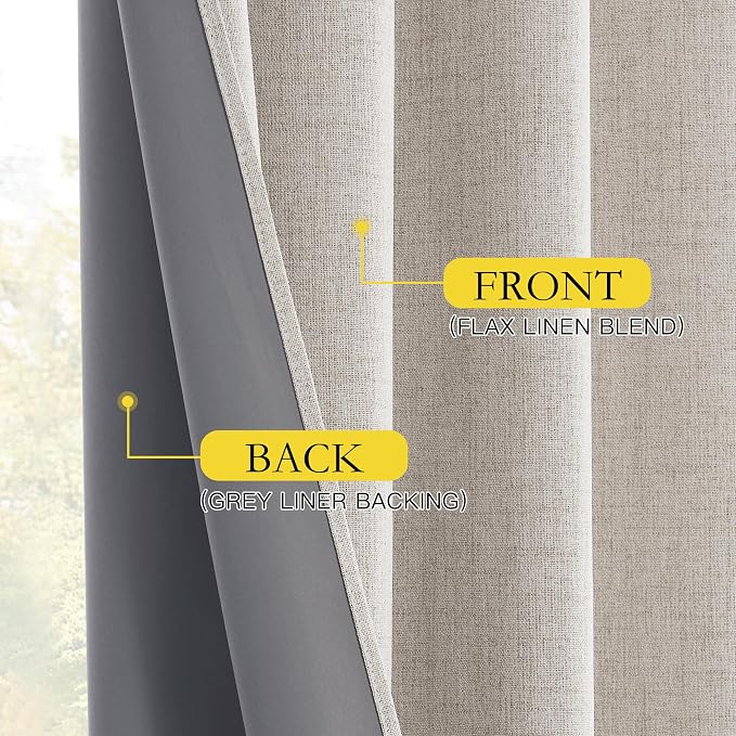 NICETOWN Brich Vintage Open Linen Weave Flax Thermal Curtains, 100% Blackout Curtains 84 inches Long for Dining Room, 52" Wide Per Panel, Set of 2, Soundproof Window Treatment Drapes for Hall Room