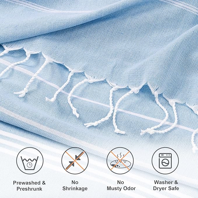 Aegero Turkish Beach Towel, 36"x71" Quick Dry Sand Free Oversized Bath Pool Swim Towel, Lightweight Travel Turkish Towels Vacation Essentials, Light Blue