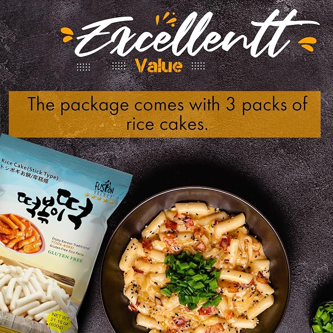 Fusion Select 1 Pack Korean Rice Cakes - Tteokbokki Stick Gluten Free 21.16oz Per Pack
