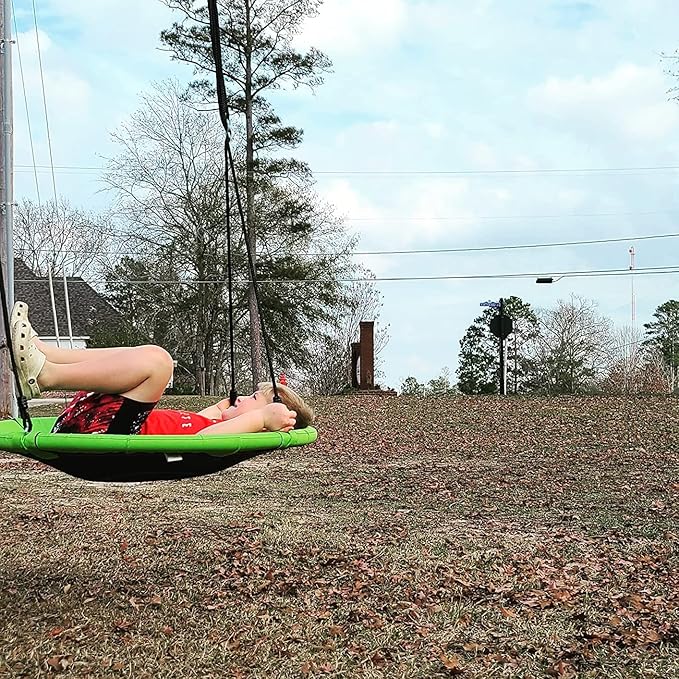 40 Inch Saucer Tree Swing for Kids, Outdoor Round Swing with Hanging Straps & Adjustable Ropes, Easy Assembly (Green)