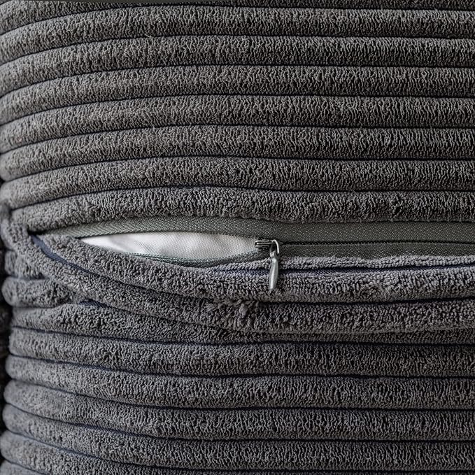 MIULEE Decorative Throw Pillow Covers for Couch 18x18 Inch Dark Grey 2 Pack | Boho Broadside Striped Patchwork Pillow Covers, Soft Corduroy Cushion Cases, For Sofa Bed Livingroom Home Decor
