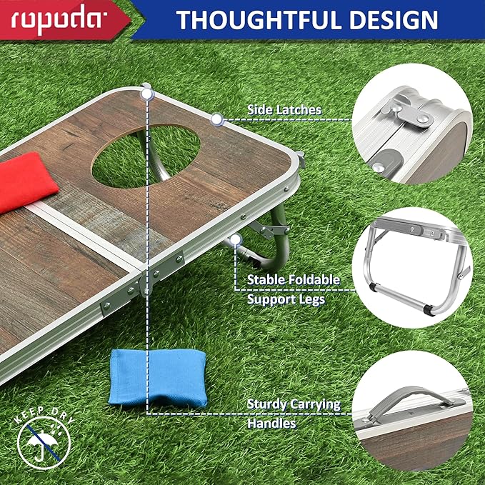 ROPODA Portable Cornhole Board Set,24x16 / 30×20in Corn Hole Games for Adults with 8 Bean Bags, Lightweight Aluminum Alloy Edging Cornhole Set for Outdoor Games, Beach and Tailgates