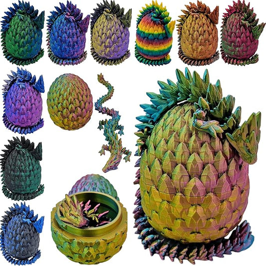 Surprise Dragon Egg Articulating Gemstone Dragon Fidget Figurine - 3D Printed Dragons Flexible ADHD, Autism, Relief Anxiety - Articulated Joints (Red Yellow Green)