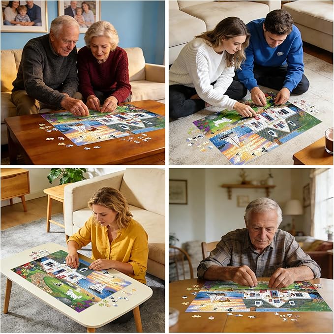 Puzzles for Adults 500 Pieces, Dog Birds Hourse Puzzle, Seaside Jigsaw Puzzles 500 Piece for Adults Seniors, Recycled Cardboard Puzzle for Game Night Family Friends, 20.5x15 in