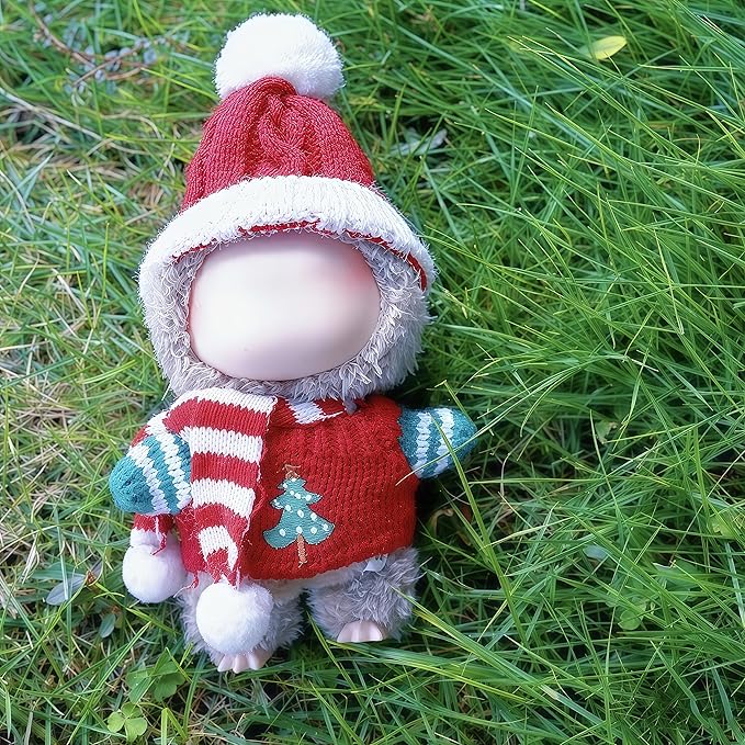 17cm Dolls Christmas Outfit - 3-Piece Clothing Set for Labubu Clothes ,Including a Knitted top, hat and Scarf Accessories, Christmas Clothes for Labubu Dolls Accessories- (No Doll)