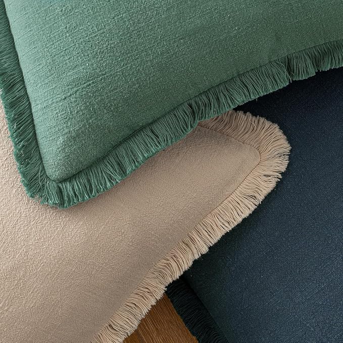 MIULEE Linen Fringe Decorative Euro Throw Pillow Covers Navy Blue 24x24 | Set of 2, Cottagecore Decor, Boho Farmhouse Coastal Pillow Covers, Rustic Couch Cushion Cases for Sofa Bed Living Room