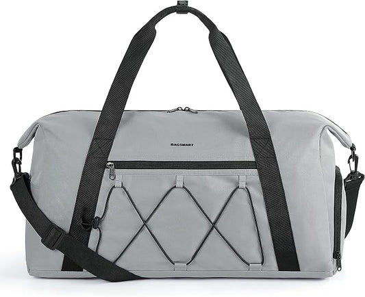 BAGSMART Small Gym Bag With Shoe Compartment & Wet Pocket, Lightweight Sports Travel Duffel, Carry On Weekender Overnight, Water Resistant Sports Gym Tote for Swimming Yoga, Grey
