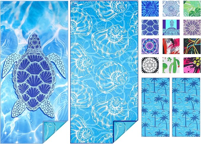 TwoYek 2 Pack Microfiber Thin Beach Towel Lightweight 71x32 Oversized Extra Large Sand Free Towels Quick Dry for Travel Pool Yoga Gym Sports Beach Accessories Vacation Essential Gift