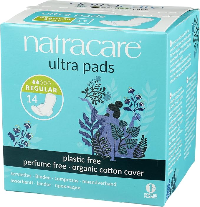 Natracare Slim Fitting Ultra Pads with Wings, Regular, Made with Certified Organic Cotton, Ecologically Certified Cellulose Pulp and Plant Starch (12 Pack, 168 Pads Total)