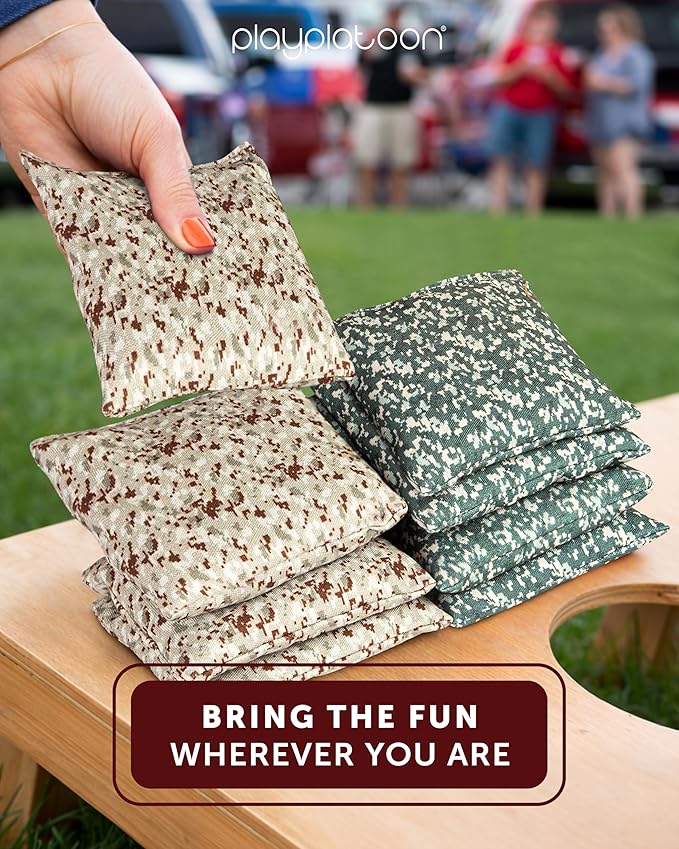 Play Platoon Cornhole Bags Weather Resistant- Set of 8 Regulation Bean Bags for Tossing- Official Professional Size & Weight Corn Hole Bags Two Color All Weather Cornhole Beans Bag Set with Tote Bag