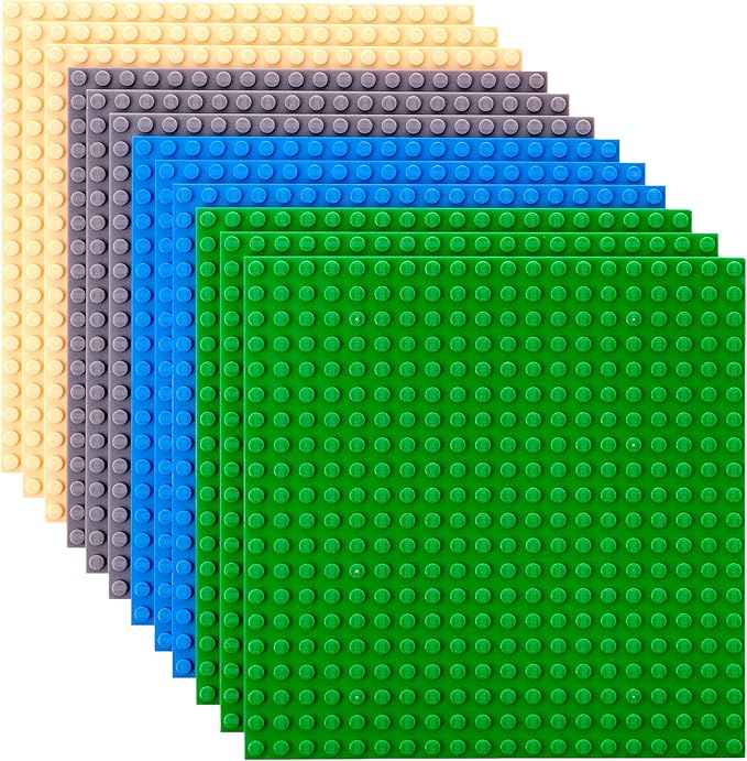 Strictly Briks Stackable Brick Baseplates - 6x6 in, 12-Pack, Blue, Green, Gray & Sand - Building Plate for Bricks & Creative Building Toys