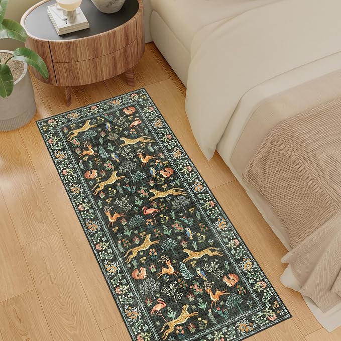 DUKINO 2x5 Rug for Hallway, Washable Animal Runner Rug Non Slip, Black | Low Pile, Stain Resistant, Soft Indoor Carpet Runner for Kitchen, Entryway, Bedroom, Bathroom, Pet Friendly, Lightweight