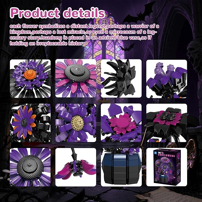 Sunflower Building Set Flowers Purple Art Compatible with Lego Botanical Collection for Adults Home Decor - 1009 Pcs