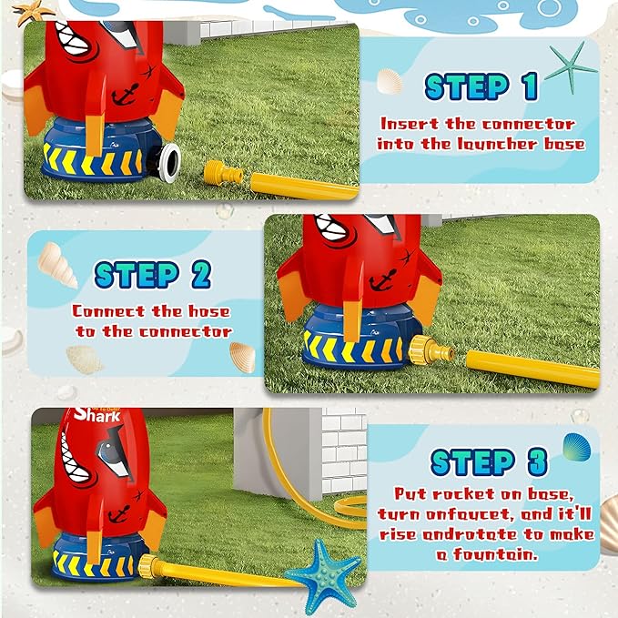 Outdoor Water Sprinkler for Kids Outdoor Water Rocket Splash, Kids Sprinkler for Outside Backyard, Summer Fun Pool Rocket Toys for Toddler Ages 3+ Gift Ideas, Red