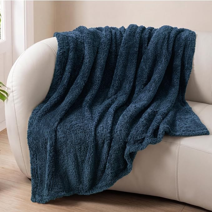 Exclusivo Mezcla Fleece Throw Blanket for Couch and Sofa, 50" x 60" | Super Soft and Cozy Fluffy Blanket for Women, Lightweight and Fuzzy Throw for Home Decor, All Season, Navy Blue