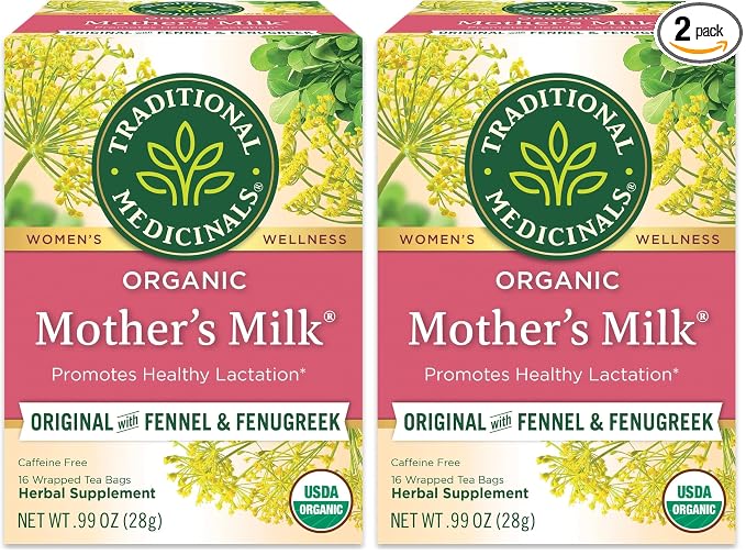 Traditional Medicinals Organic, Mother's Milk Tea - Supports Breastfeeding & Lactation with Fennel and Fenugreek - Kosher, Non-GMO, Caffeine-Free, Compostable - 16 Tea Bags (Pack of 2)