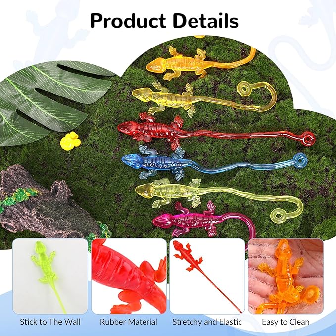 24PCS Sticky Geckos, Stretchy Sticky Lizards for Kids, Rubbery Lizards Toys for Halloween Party Favors Goodie Bags Easter Egg, Rubbery Reptile Toys for Children Gift Students Rewards