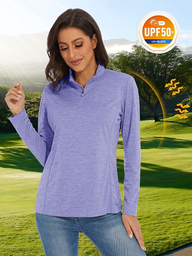 MAGCOMSEN Women's UPF 50+ Sun Shirts Long Sleeve 1/4 Zip Pullover Quick Dry Workout Hiking Tops Running Athletic Shirts