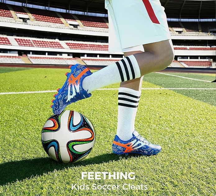 Kids Soccer Cleats Firm Ground - Lightweight Breathable Football Shoes for Boys Girls Youth Outdoor Training on Natural Grass