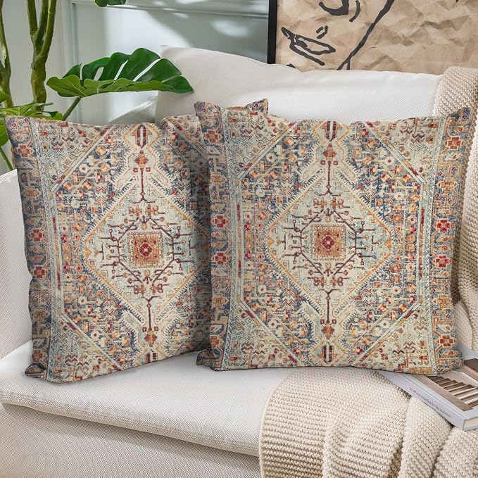 Boho Throw Pillow Covers 22x22 inch Set of 2,Boho Vintage Carpet Pattern Antique Ethnic Decor Double Sided Pattern Cushion Cover Soft Pillow Case Living Sofa Room Bed Square Pillow Cover