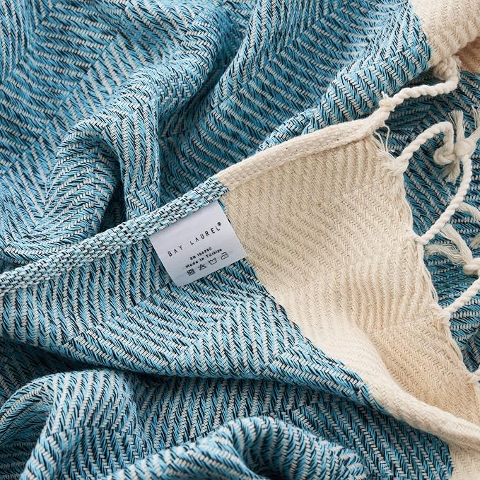 BAY LAUREL Turkish Hand Towel – Pack of 2 | Soft & Absorbent Decorative Towels for Bathroom, Hand, Face, Hair, Gym, Yoga, SPA, Kitchen & Tea (Turquoise, Herringbone 16x40 Inches (Set of 2)