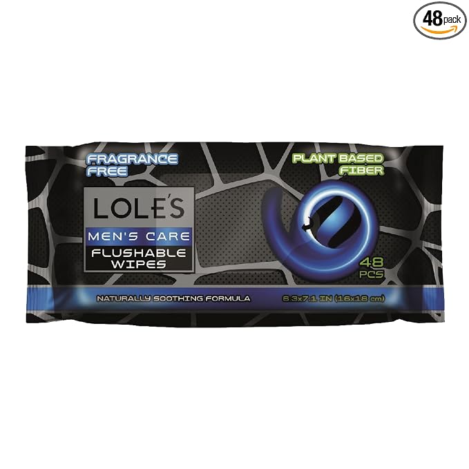 LOLE’S Men’s Flushable Wipes – Toilet Wipes for Adults Flushable, 48 Wipes Fragrance-Free, Gentle on Skin, Plant-Based Butt Wipes, Septic Safe, Dude & Travel-Friendly, Designed for Men