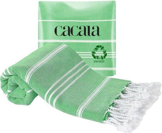 Cacala 100% Turkish Cotton Kitchen Tea Towels, Highly Absorbent Luxury Soft Quick Drying Dish Towel with Hanging Loop for Gym, Yoga, Bath, Sports, Cleaning and Kitchen (23 x 36), Green