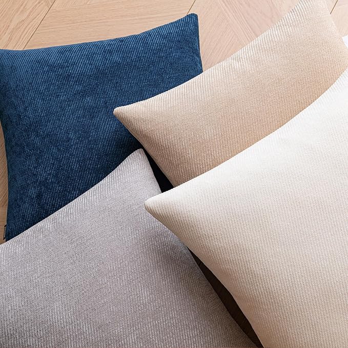 a moment Pack of 2 Decorative Chenille Throw Pillow Covers with Twill Cushion Covers for Sofa Living Room Couch Bed 24x24 Inch Beige