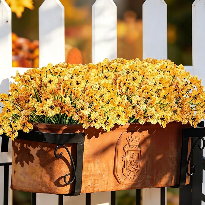 ColoPlay 24 Bundles Yellow Artificial Flowers for Outdoors, Fake Flowers | Fake Fall Flowers Faux Mums for Outdoor Planters, UV Resistant Fall Decoration for Home Garden Porch Wedding Farmhouse