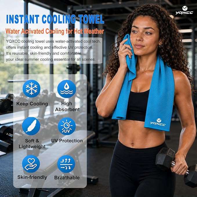 YQXCC 4 Pack Cooling Towels 40"x12", Cool Ice Towels for Neck & Face | Cooling Neck Wraps, Soft Breathable Microfiber Chilly Towels, Ideal for Gym, Yoga, Golf, Running, Camping & Hot Weather