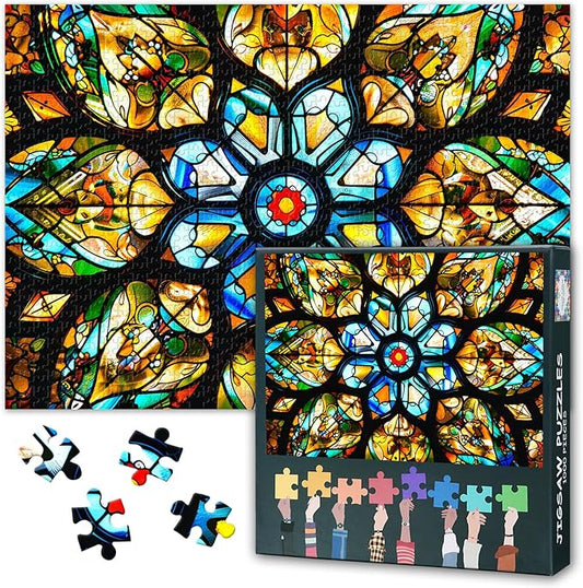 Jigsaw Puzzle 1000 Pieces for Adults, Stained Window 1000 Piece Jigsaw Puzzles, Impossible Hard Difficult Challenging Adult Puzzles, Educational Toy Finished Size 19.5 x 27.5 Inch