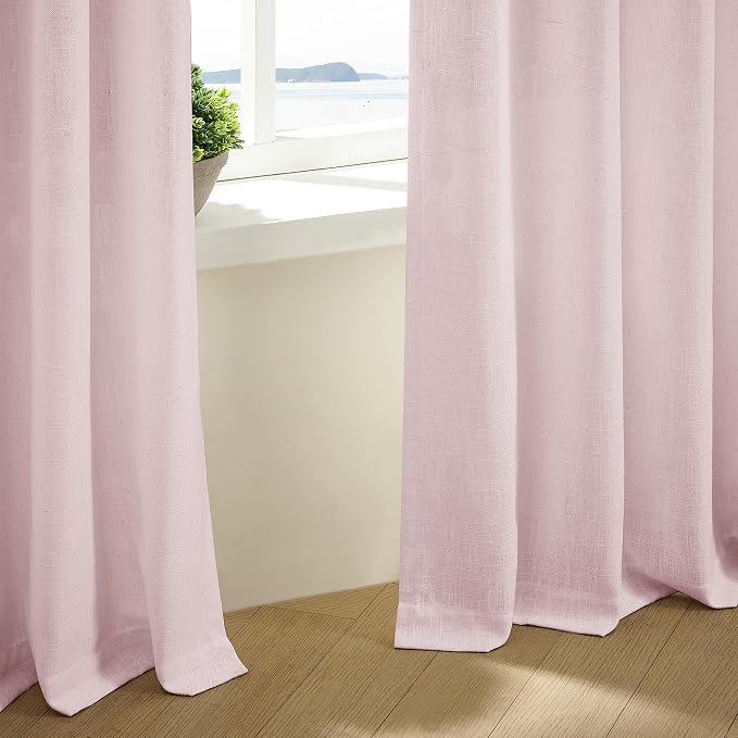 Light Pink Linen Pinch Pleat Curtains 84 Inch Length 2 Panels Set 40x84 | for Nursery Girls Bedroom Living Room, Pinch Pleat Memory Shape Trained, Light Filtering Privacy Semi Sheer, Baby Pink Blush