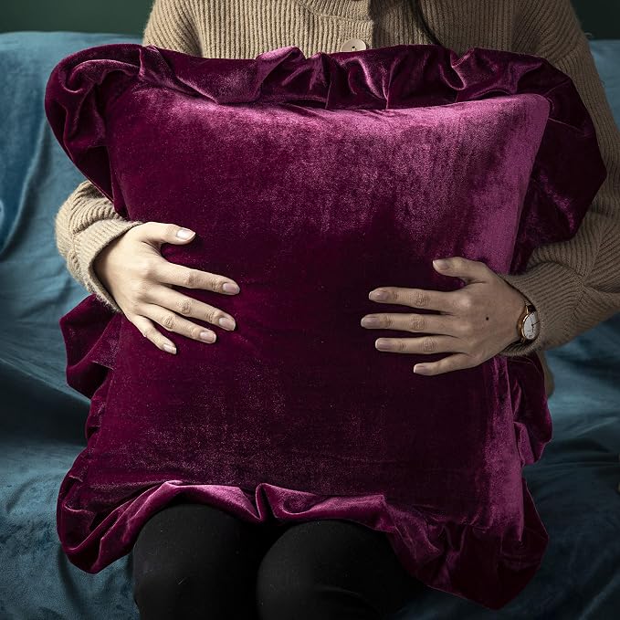 GLORY SEASON Velvet Throw Pillow Cover Soft Decorative Luxurious Solid Square Cushion Case for Sofa Couch Bedroom Farmhouse,Pack of 2, 18 x 18 Inches, Amaranth