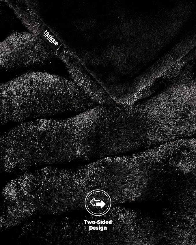 Ultra Soft Cozy Faux Fur Throw Blanket, Fuzzy Plush Thick Bubble Blanket, Oversize Luxury Fluffy Blanket for Couch, Bed, and Living Room, 60x80 Inches, Black