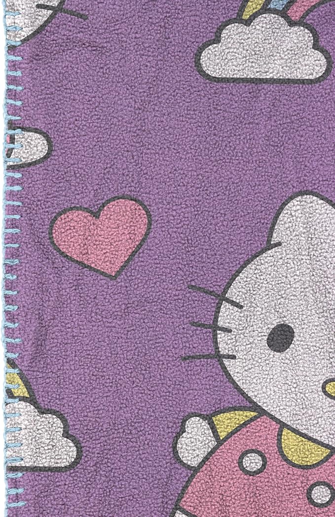 Jay Franco Plush Throw Blanket – Soft & Cozy Fleece Throw for Bedroom & Couch Décor, Official Licensed Product, Purple - Hello Kitty, 46x60 - Throw Blanket