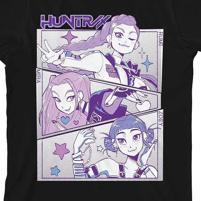 Kpop Demon Hunters Panel Art Huntrx Youth Light Green Crew Neck Short Sleeve T-Shirt